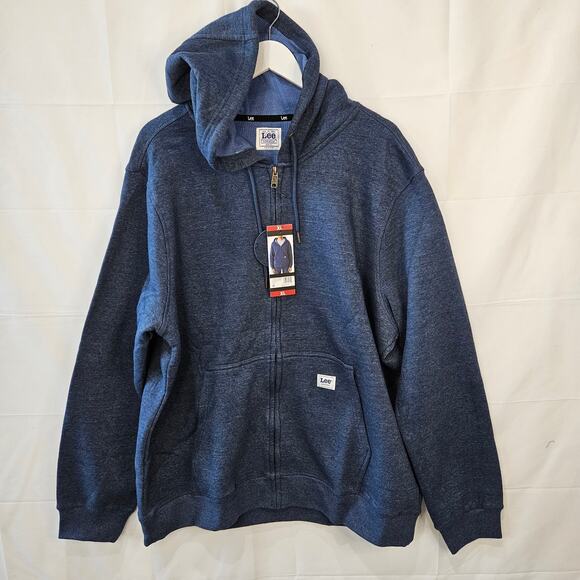Lee Workwear Men's Thermal Fleece Sweatshirt Full Zip Hoodie Blue XL - Picture 1 of 8